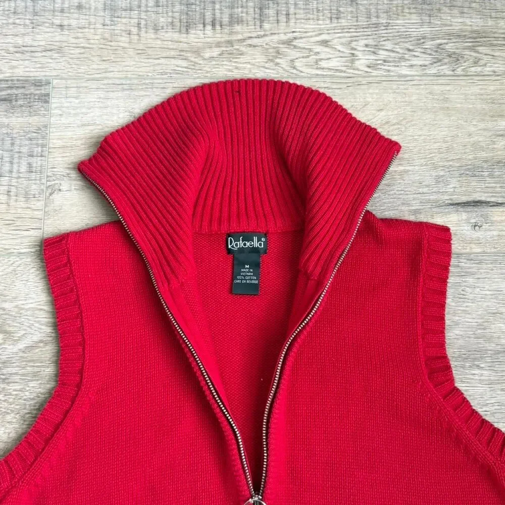 Vintage Red Sleeveless Zip Up Sweater Vest - Picture 4 of 7